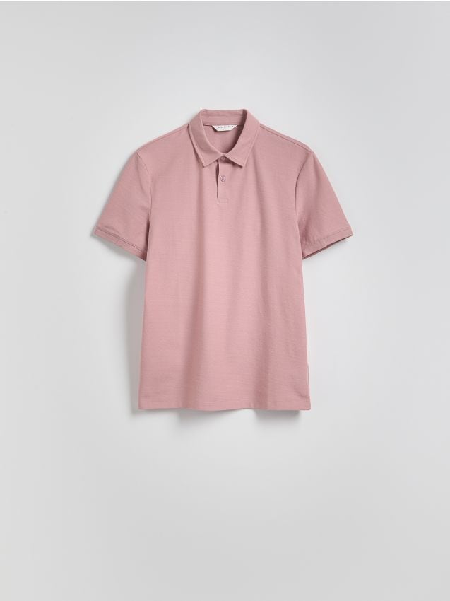 Reserved - Tricou polo din bumbac mercerizat - mov