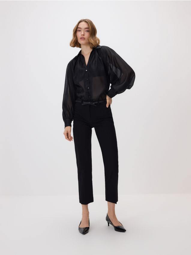 Reserved - Pantaloni cu o curea decorativă - negru