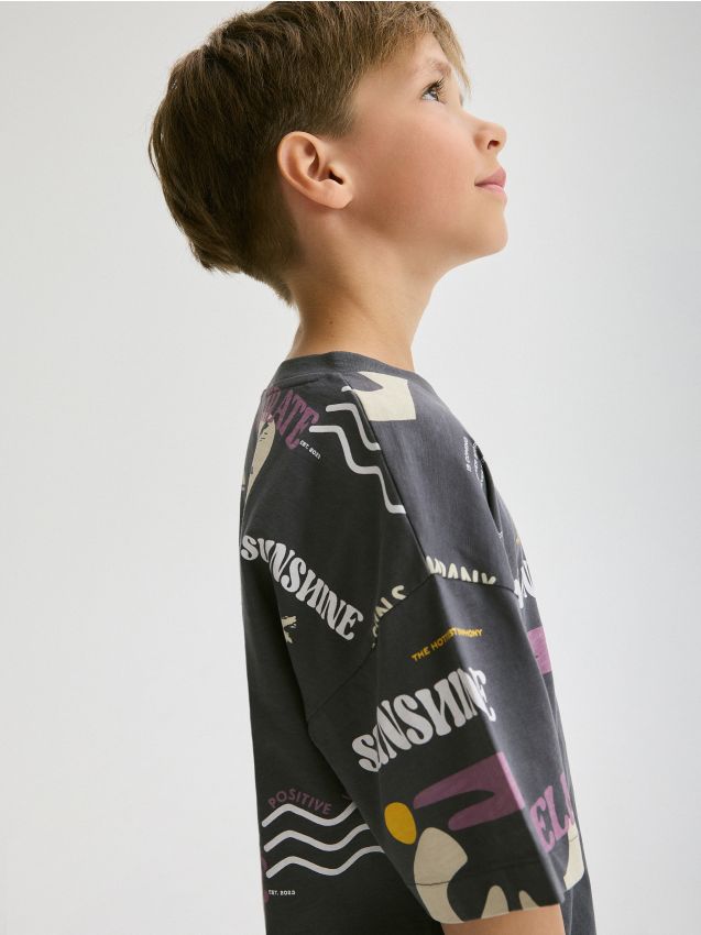 Reserved - tricou din bumbac cu imprimeu - gri-închis