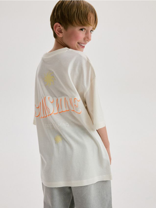 Reserved - tricou oversized cu aplicație - crem
