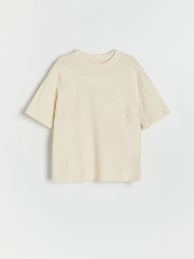 Reserved - tricou oversized, cu conținut ridicat de bumbac - crem
