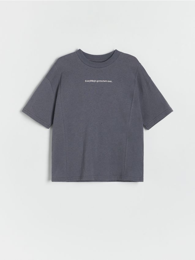 Reserved - tricou oversized, cu conținut ridicat de bumbac - gri-închis