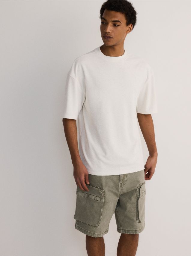 Reserved - tricou uni boxy - crem