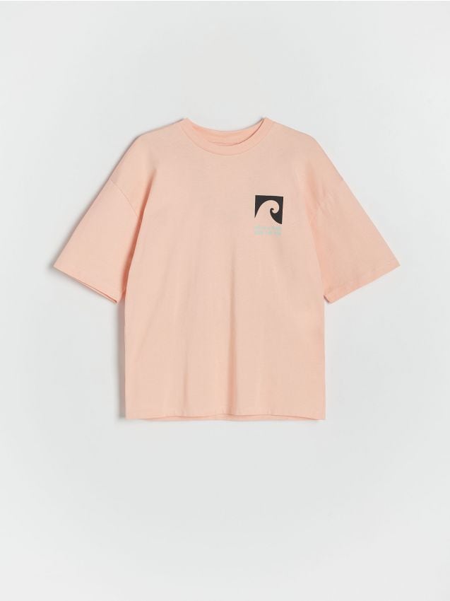 Reserved - tricou oversized cu imprimeu - roz-piersică