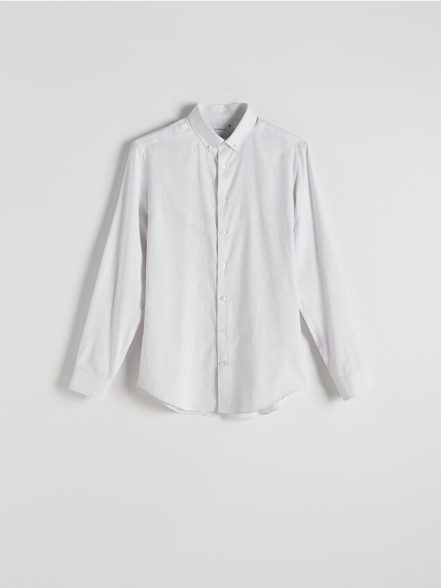Reserved - cămașă slim fit cu adaos de in - gri deschis
