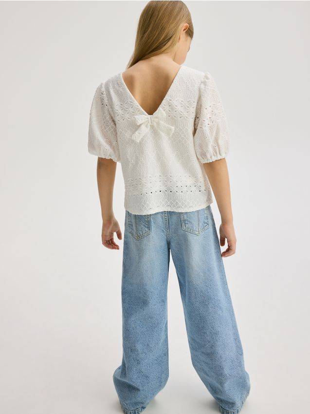 Openwork blouse with puff sleeves - RESERVED