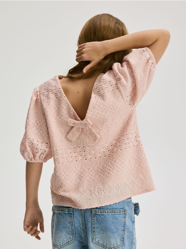 Openwork blouse with puff sleeves - RESERVED