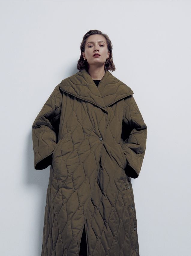 PREMIUM quilted coat with recycled fabric fill Color light olive ...
