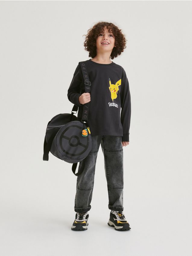 Reserved - tricou oversized cu mânecă lungă pokémon - gri-închis