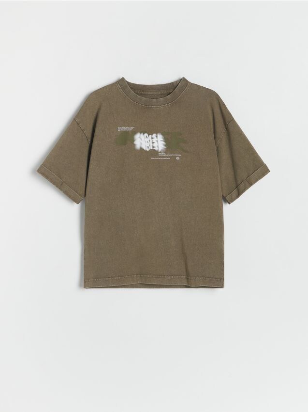 Reserved - tricou oversized din bumbac - verde-maroniu