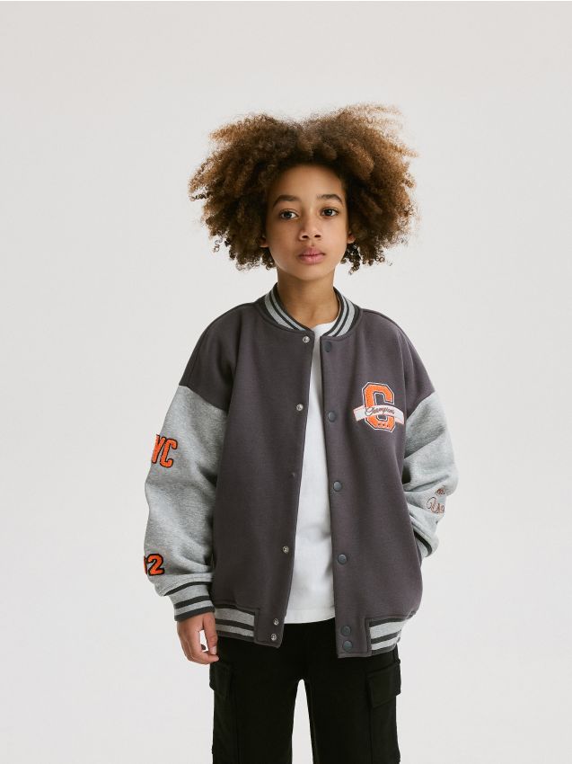 Reserved - Bluză sport bomber oversized - gri-închis