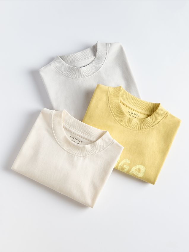 Reserved - set de 3 tricouri oversized, din bumbac - galben-pal