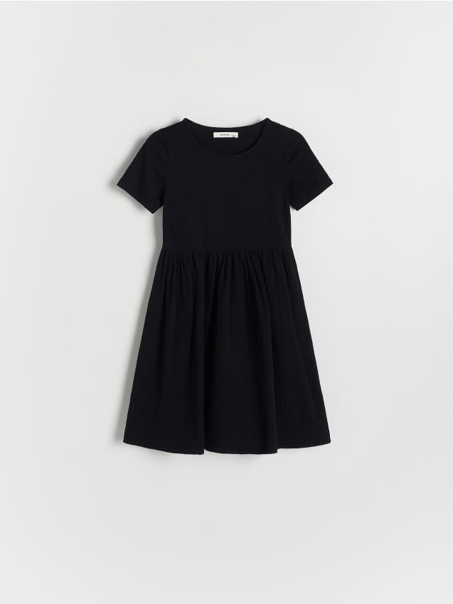 Reserved - Rochie cu parte inferioară din mușelină - negru