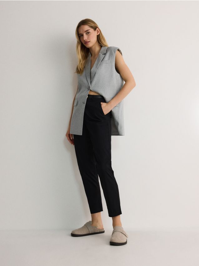 Reserved - ladies` trousers & belt - negru