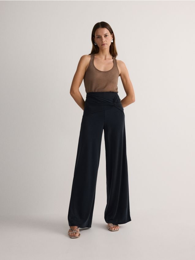 Reserved - pantaloni largi cu nod - negru-antracit