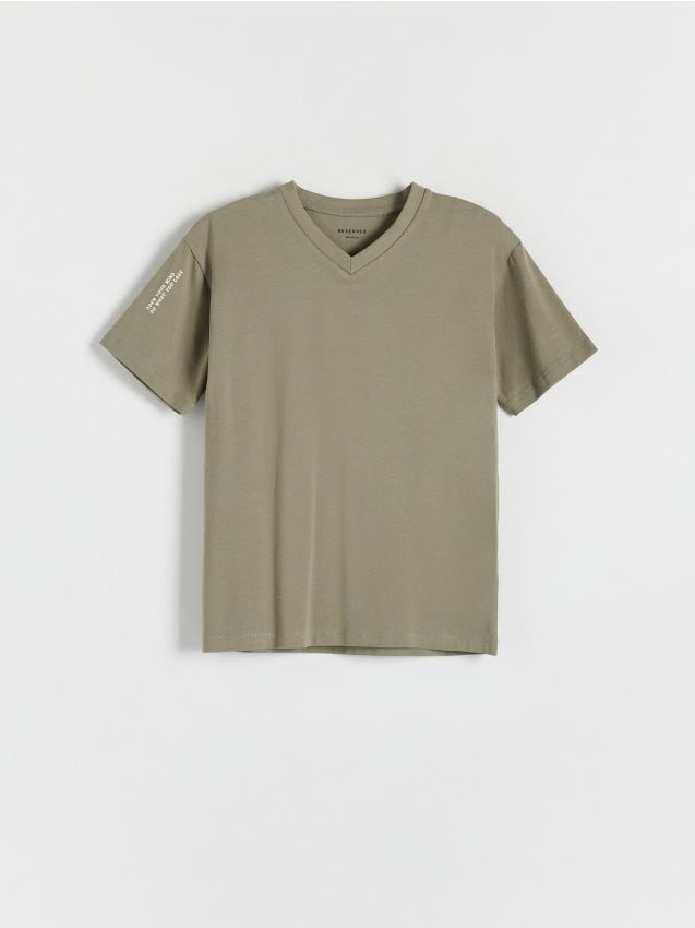 Reserved - tricou cu imprimeu - verde-maroniu