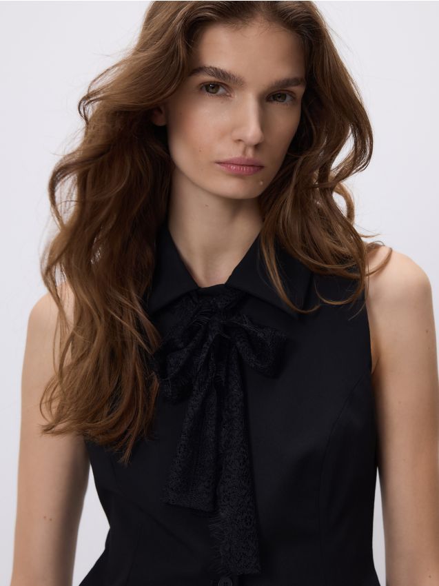 Reserved - Vestă cu șnur decorativ - negru