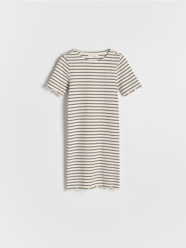 Reserved - Rochie în dungi cu nervuri - crem