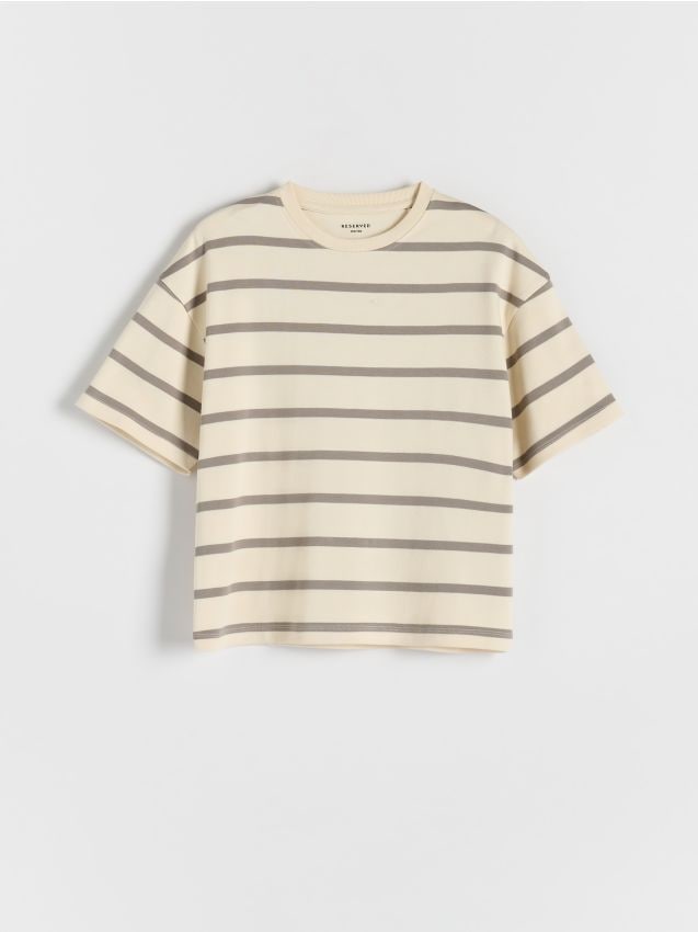 Reserved - tricou oversized în dungi - nude