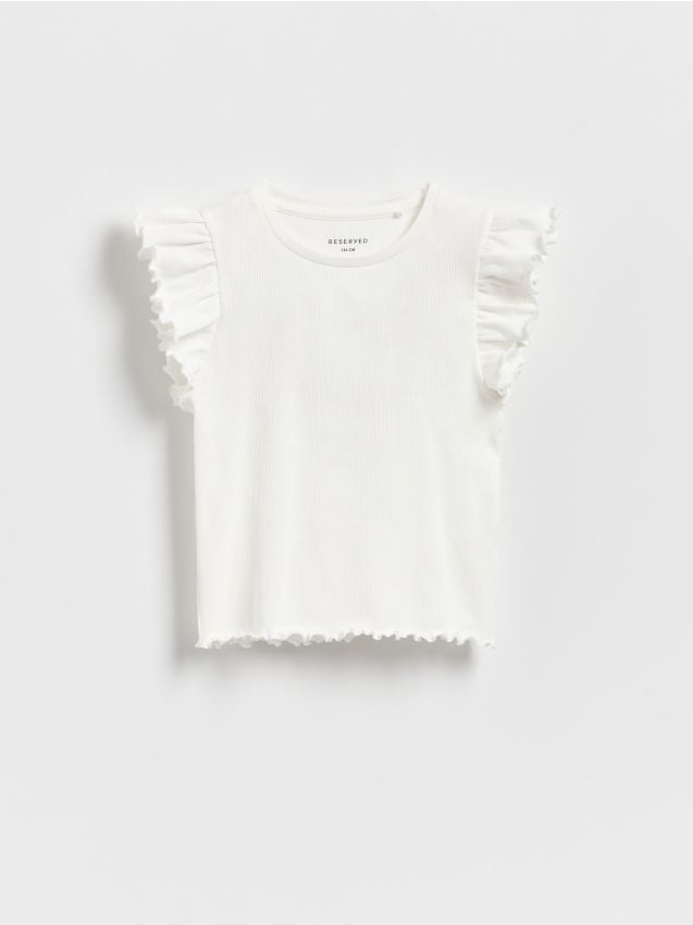 Rib knit T-shirt with ruffle sleeves - RESERVED