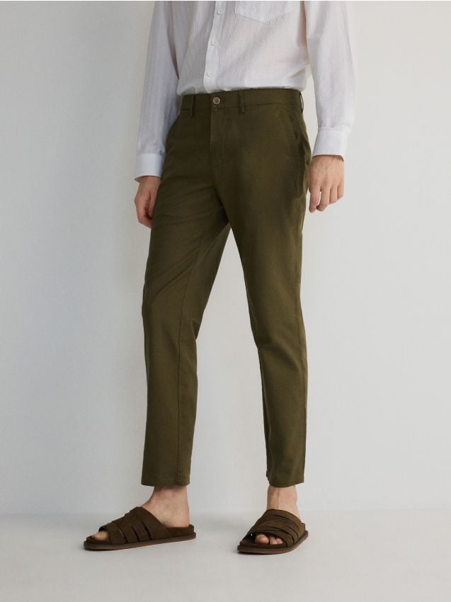 Chino regular trousers with linen blend - RESERVED
