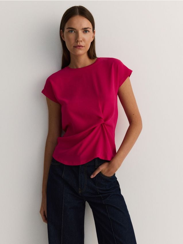 Viscose blouse with ruffle detail - RESERVED