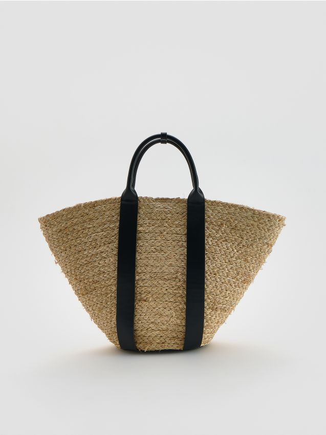 Reserved - Borsa cesta in rafia - nero