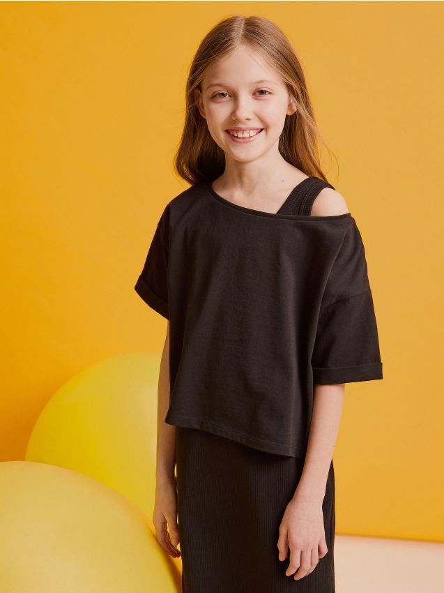 Reserved - rochie cu două straturi - negru