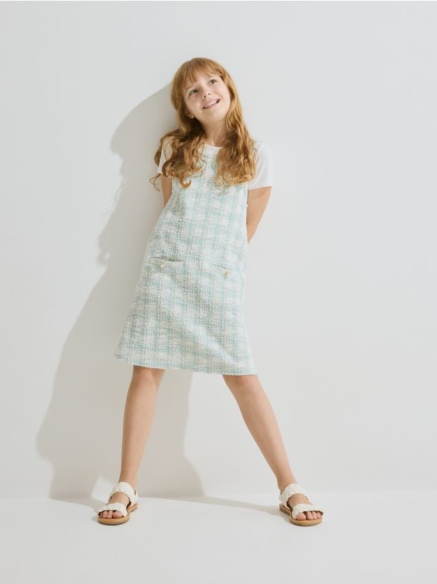 Reserved - rochie din tweed - turcoaz-pal