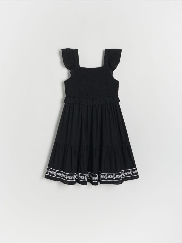 Reserved - Rochie din bumbac, cu broderie - negru