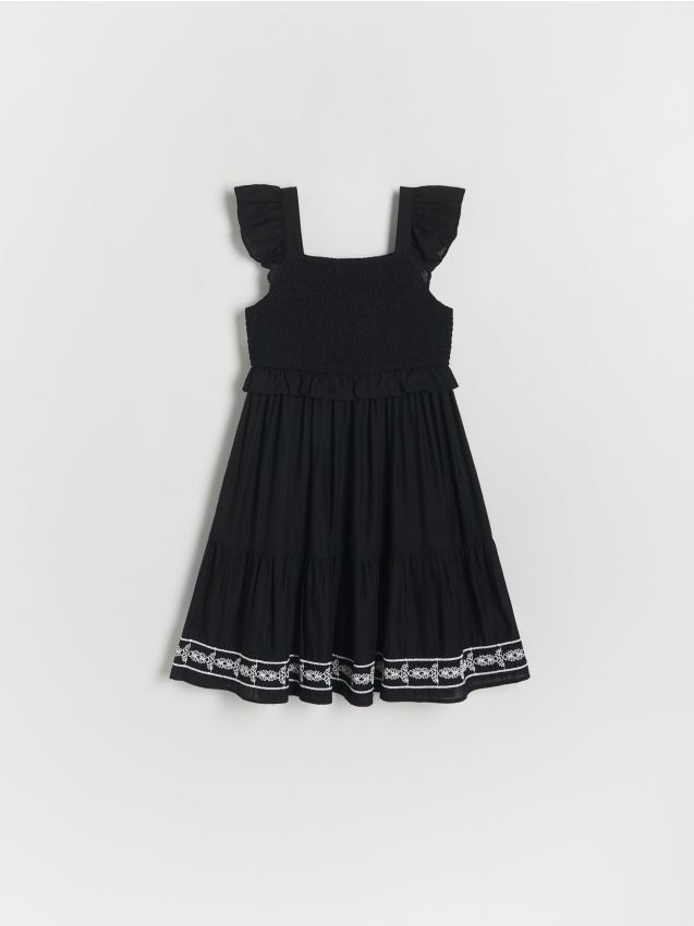 Reserved - rochie din bumbac, cu broderie - negru