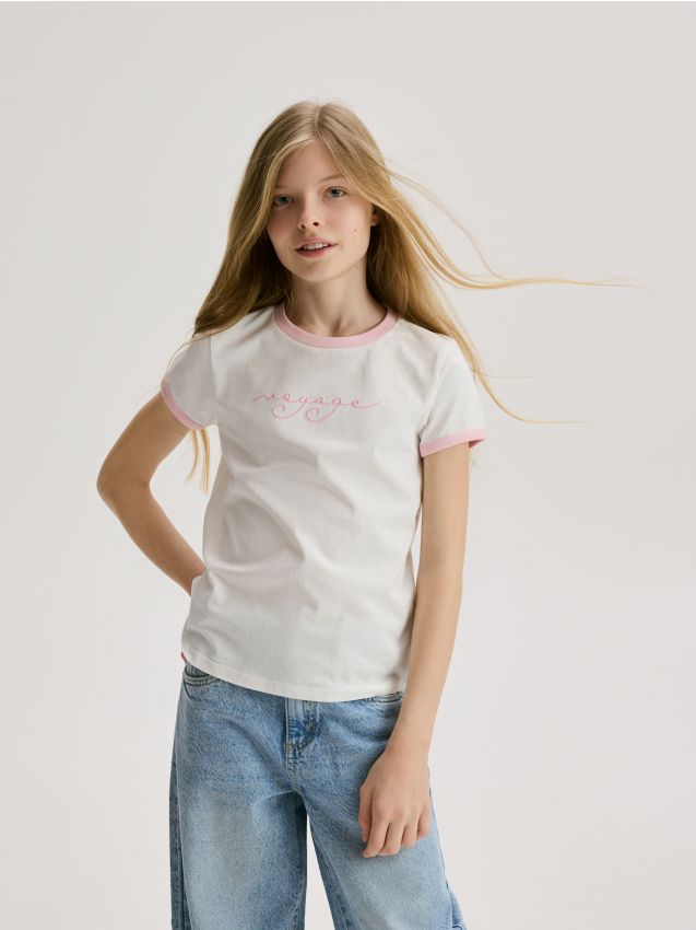 T-shirt met geborduurd detail - RESERVED