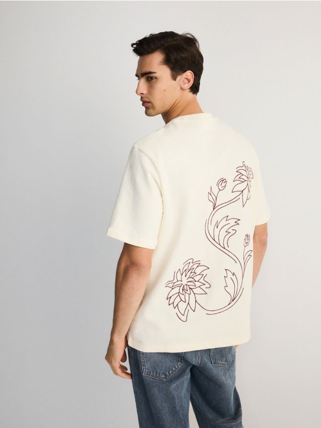 Reserved - tricou cu croială lejeră cu broderie - bej