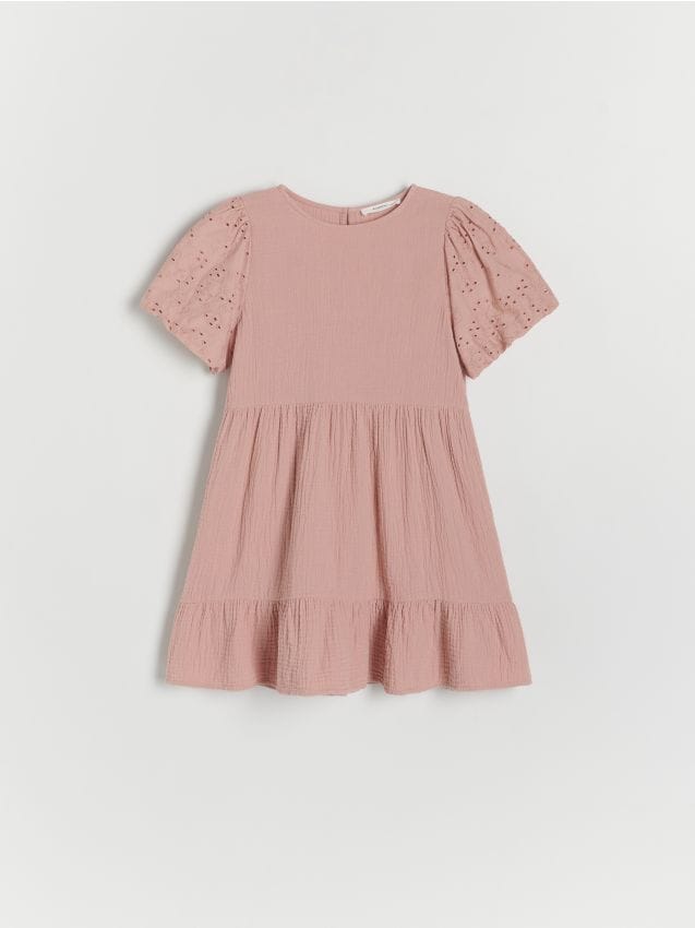 Reserved - rochie din muselină cu mâneci cu puf - roz