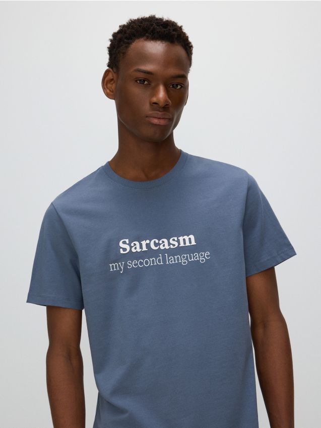 Reserved - tricou cu croială regular și imprimeu - albastru metalizat