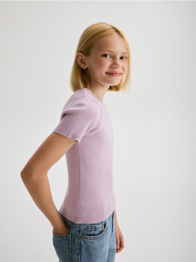 Reserved - tricou din tricot striat - lavand