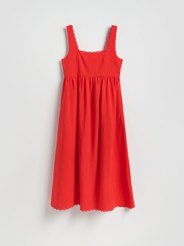Reserved - Rochie midi din in - roșu
