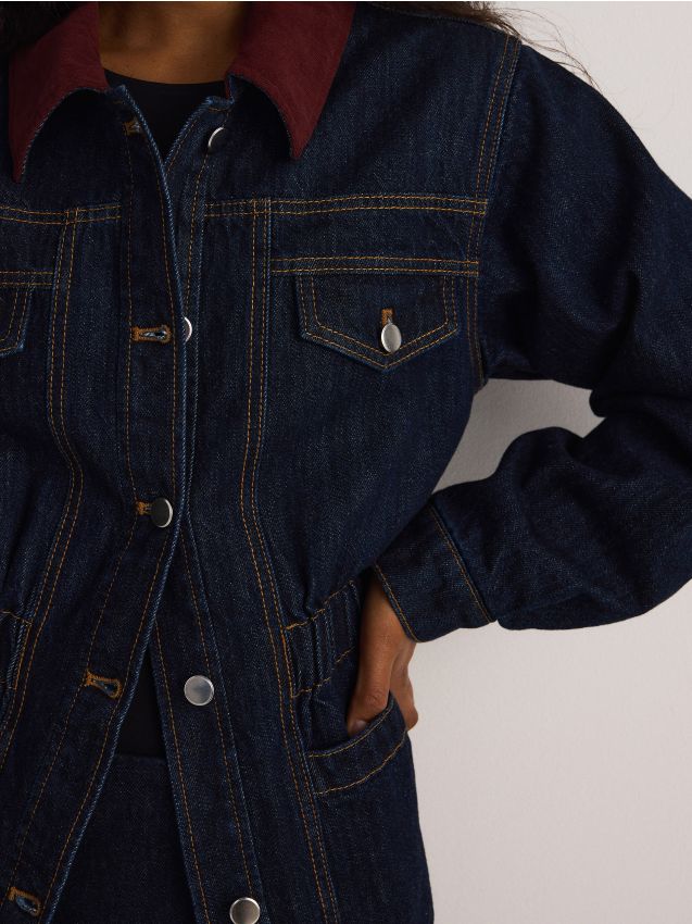 Denim jacket with contrasting collar - RESERVED