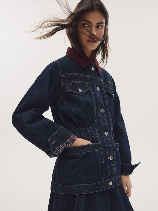 Denim jacket with contrasting collar - RESERVED