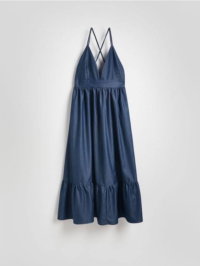 Reserved - Rochie midi cu bretele - bleumarin Reserved - Rochie midi cu bretele - bleumarin