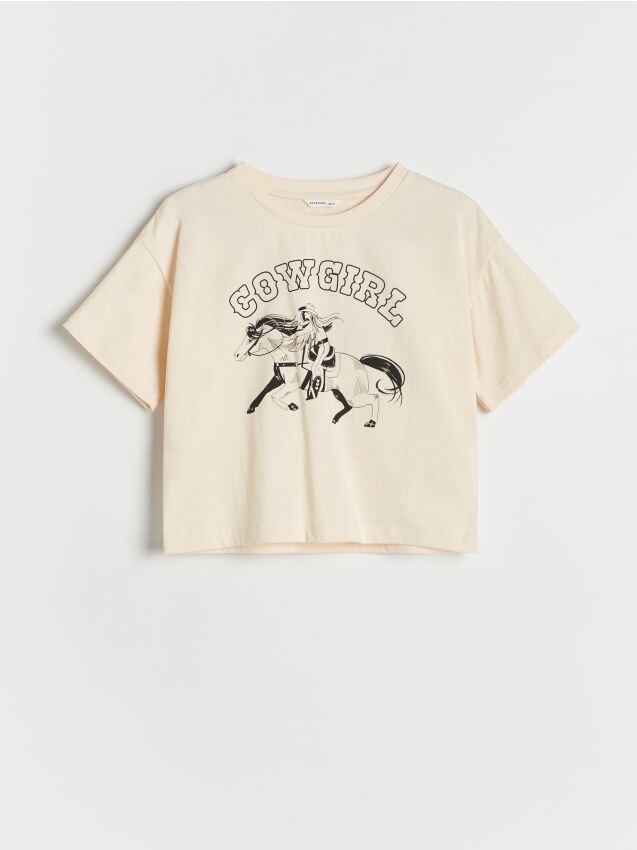 Reserved - Tricou din bumbac cu imprimeu - nude