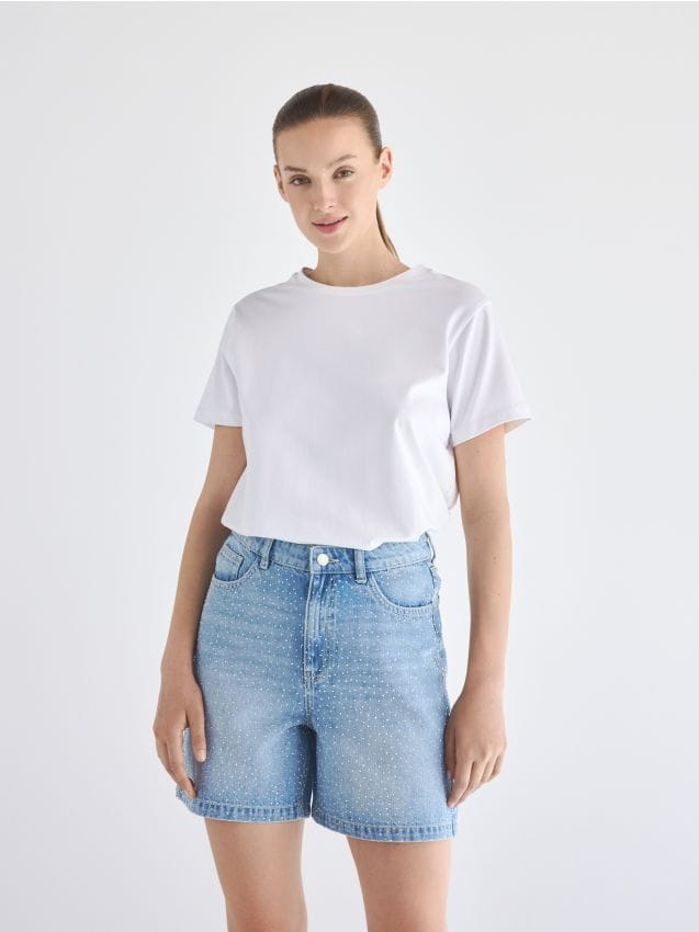 Denim shorts with appliqués - RESERVED