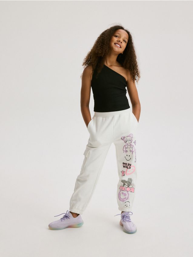 Reserved - pantaloni de trening smileyworld® - crem