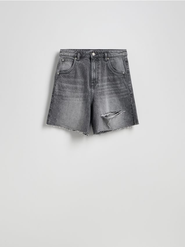 Reserved - Pantaloni scurți de blugi prespălați - gri