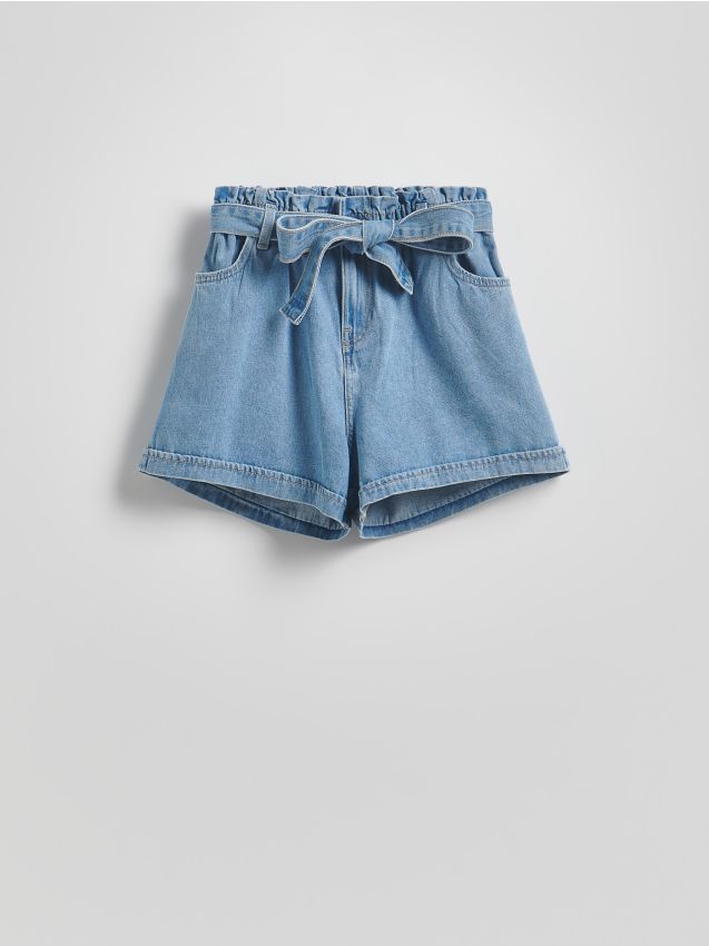 Paperbag denim shorts with belt - RESERVED