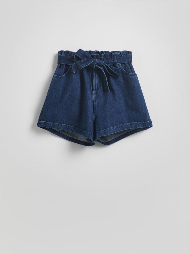 Paperbag denim shorts with belt - RESERVED