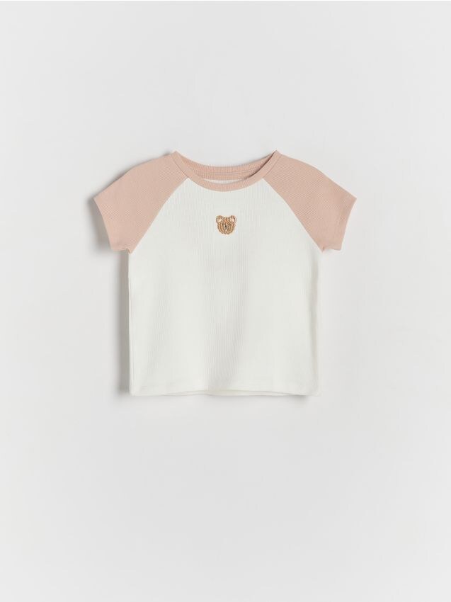 Reserved - tricou din bumbac cu aplicații - roz-pastel