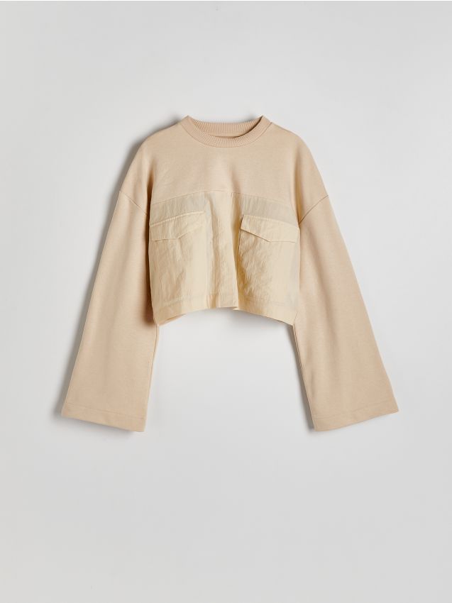 Combined fabrics cropped sweatshirt - RESERVED