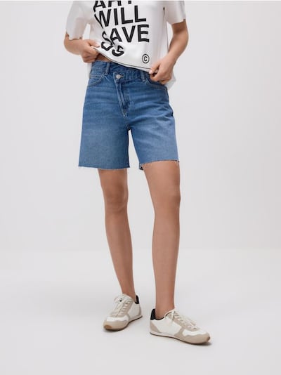 Pantaloni scurți din denim, cu închidere asimetrică
