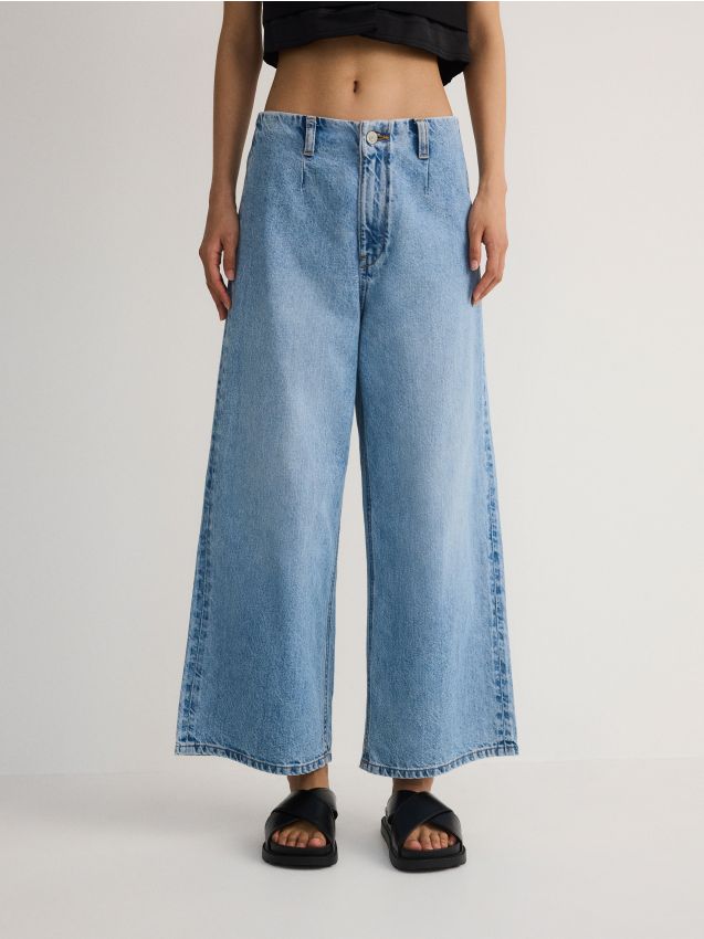 Reserved - fustă-pantalon din denim - albastru